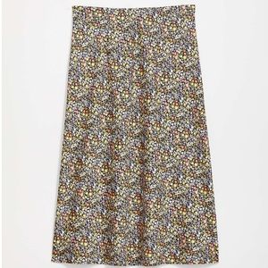 LOFT Navy Floral Pull on Midi Skirt